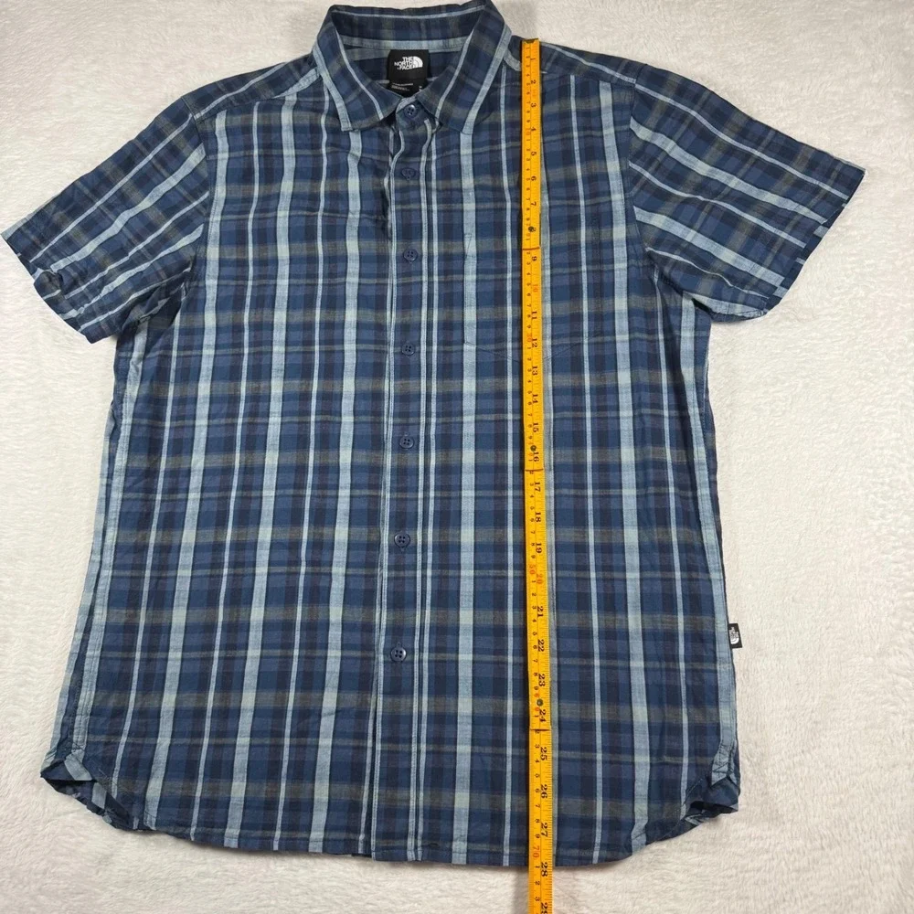 The North Face Button Up Shirt Mens M Blue Plaid Short Sleeve‎ Pocket